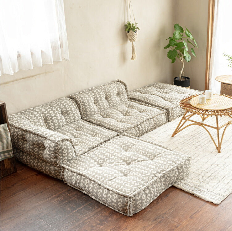 フロアクッション FIANO ブロックプリント[フラワー] B型単品