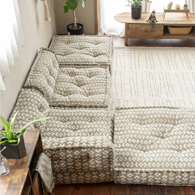 フロアクッション FIANO ブロックプリント[フラワー] B型単品